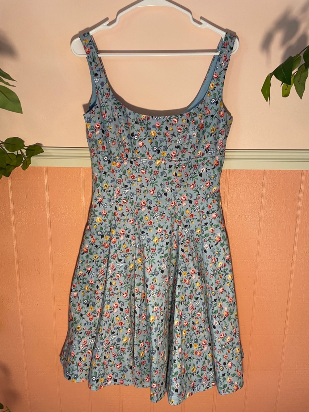 Betsey Johnson Retro Vintage Style Blue Floral Midi Dress, Size 8